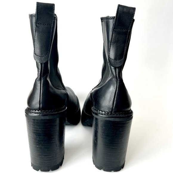 Aqua Rouge Platform High Heel Chelsea Boots Black Leather Chunky Lug Sole Size 9 - Picture 12 of 14